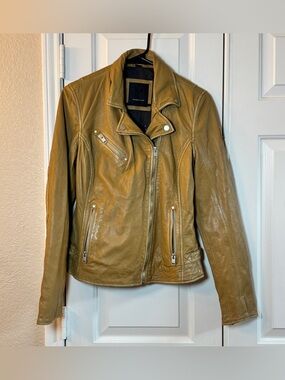 Mauritius Sofia RF Lamb Leather jacket-size 8, Buckskin Tan Caramel Color, Biker